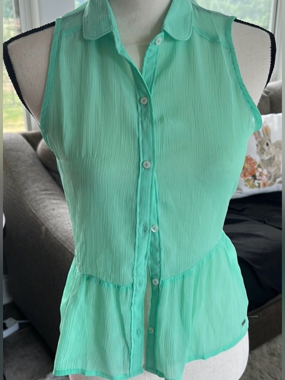 Abercrombie Kids Mint Green Sleeveless Peplum Button Up Blouse Top XL